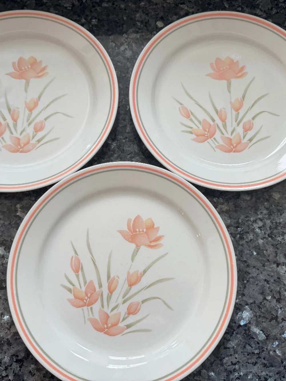 Vintage Corelle by Corning PEACH FLORAL 10 1/4” Dinner Plates Set of 3